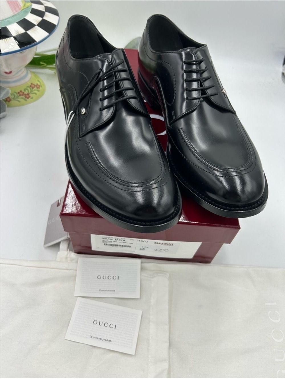 Men’s Gucci, Jasper, black leather derby shoes size 11.5 fits 12 US made Italy